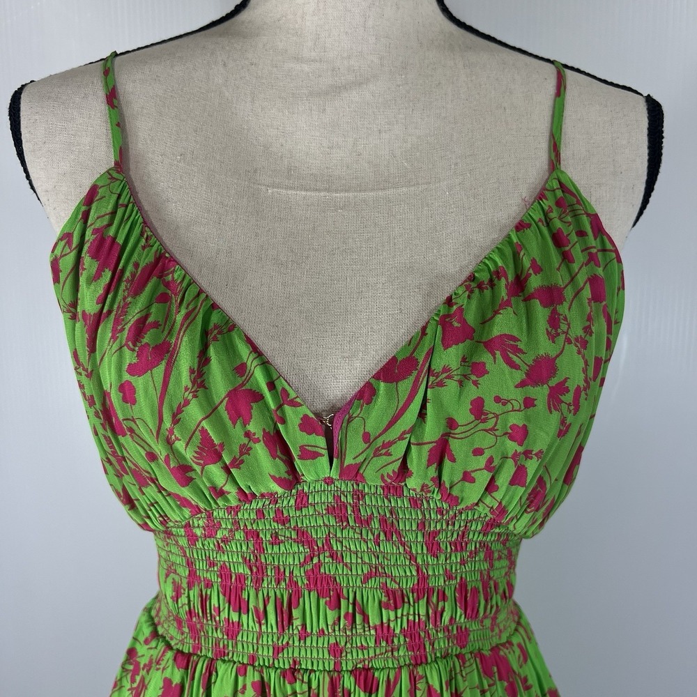 GILNER FARRAR Amelie Maxi Dress Sz S Green Pink Floral Print Smocked Waist *READ - Picture 3 of 12